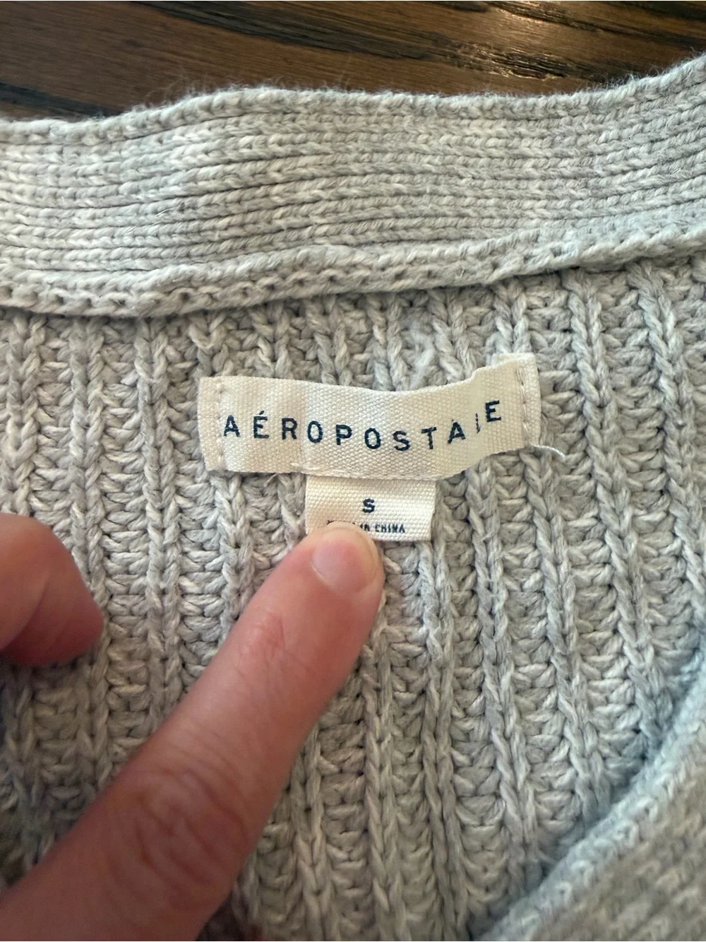 Aeropostale Light Gray V-Neck Cropped Sweater with Button Placket